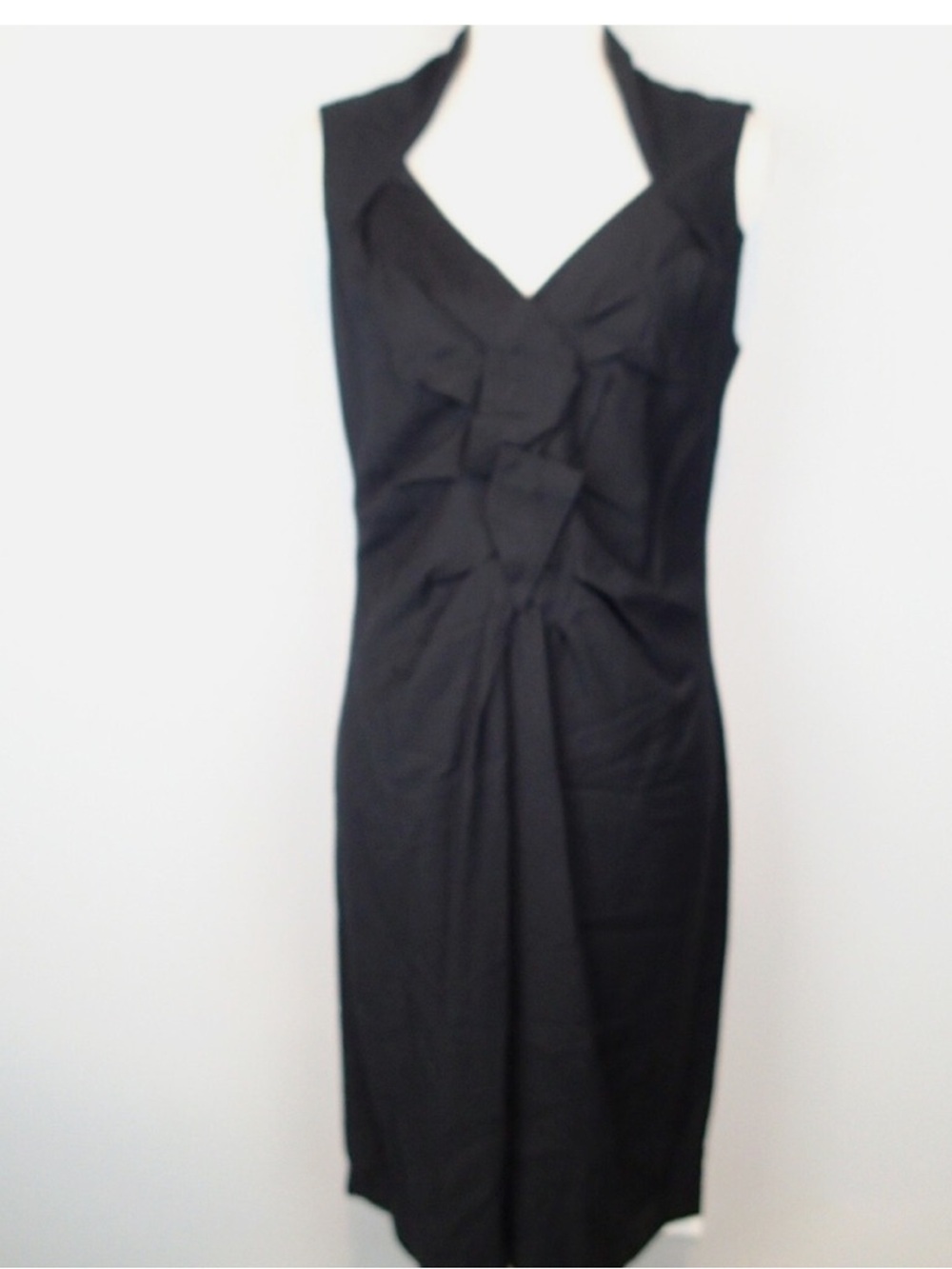 Magaschoni Black Sleeveless V-Neck Midi Dress with Front Twist Detail